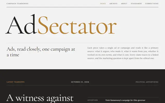 Screenshot of adsectator.com homepage
