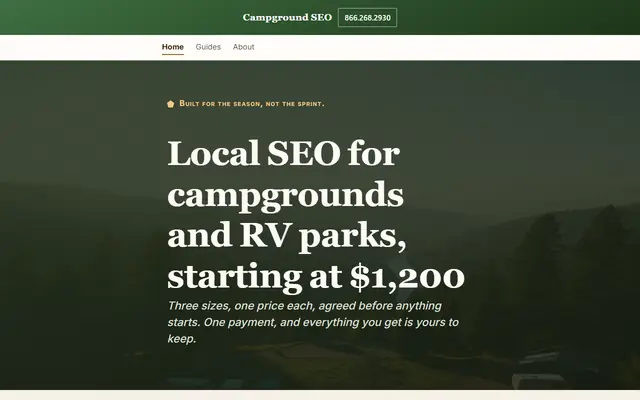 Screenshot of campgroundseo.com homepage