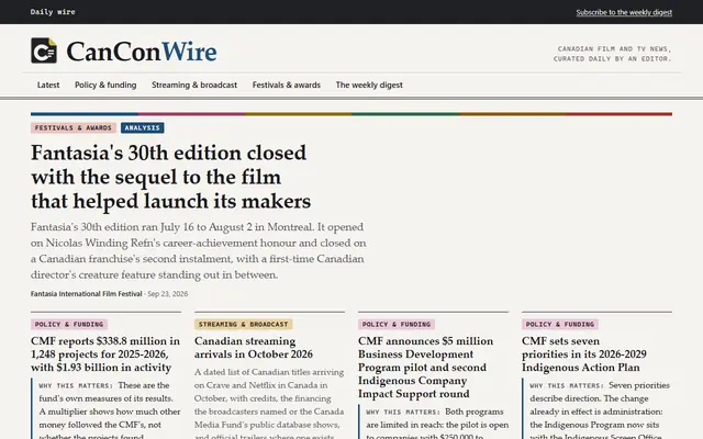 Screenshot of canconwire.com homepage