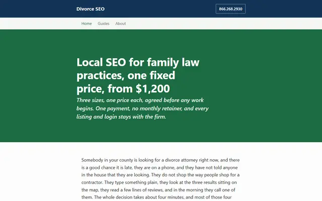 Screenshot of divorceseo.com homepage