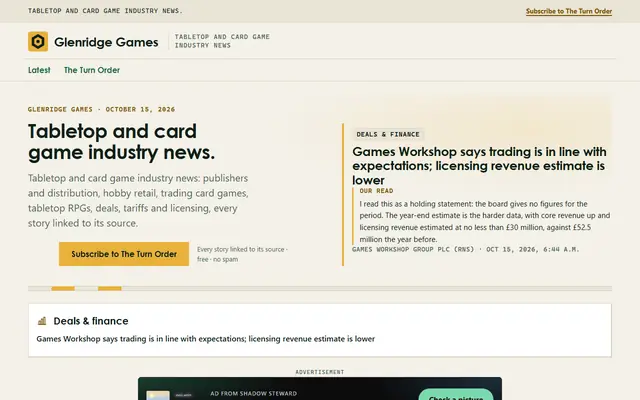 Screenshot of glenridgegames.com homepage