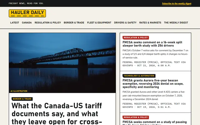 Screenshot of haulerdaily.com homepage