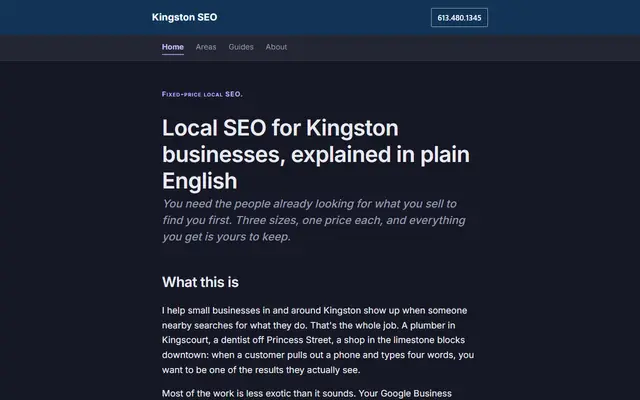 Screenshot of kingstonseo.com homepage