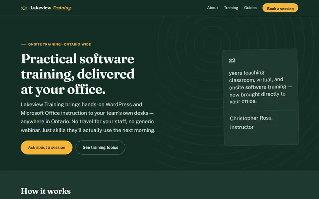 Screenshot of lakeviewtraining.com homepage