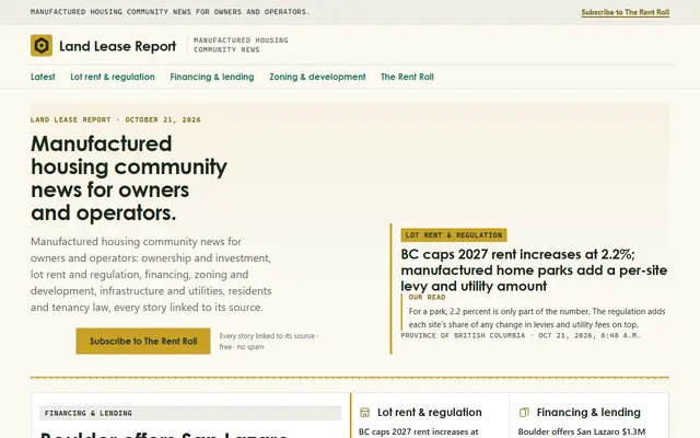 Screenshot of landleasereport.com homepage
