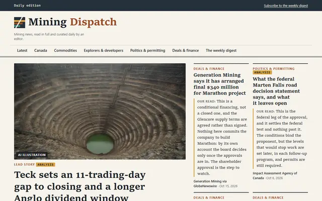 Screenshot of miningdispatch.com homepage