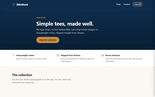 Screenshot of shirtdock.com homepage