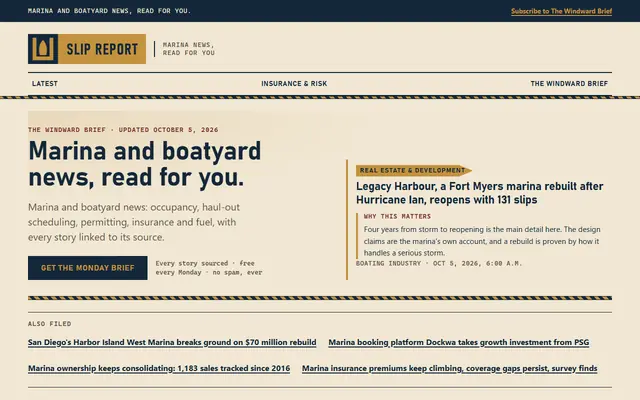 Screenshot of slipreport.com homepage