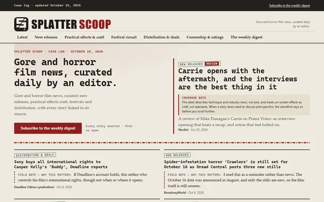 Screenshot of splatterscoop.com homepage