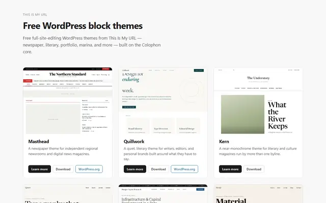 Screenshot of themes.thisismyurl.com homepage