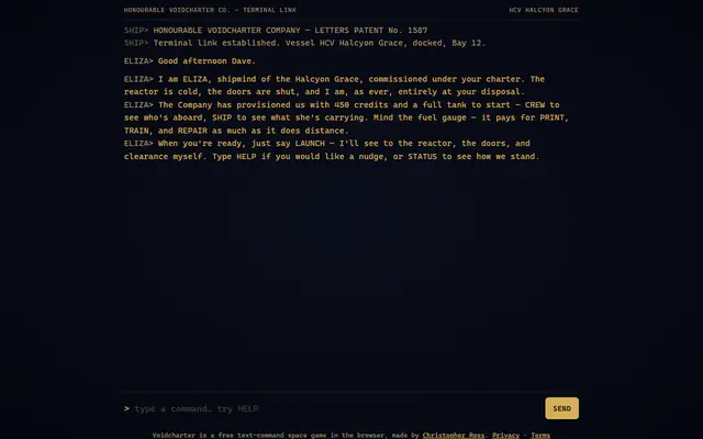 Screenshot of voidcharter.com homepage