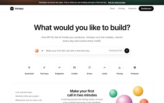 Screenshot of vortops.com homepage