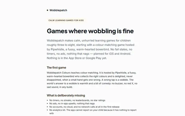 Screenshot of wobblepatch.com homepage