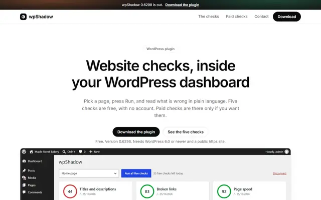 Screenshot of wpshadow.com homepage